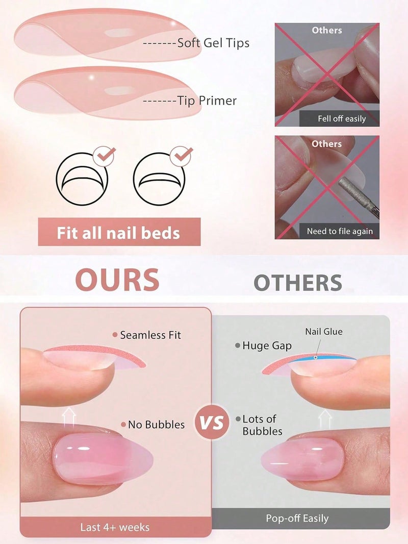 اظافر تركيب بشكل لوزي شفافة لامعة بتدرج لؤلؤي  - طقم اظافر تركيب 24 قطعة مع مبرد - Image 3